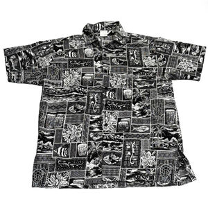 Rima Tropical Hawaiian Black and White Button Down Casual Shirt